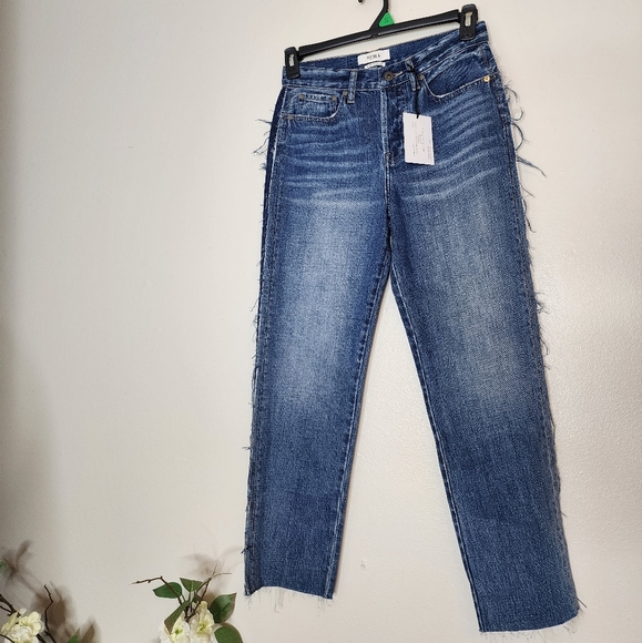 NEW Pistola Charlie High Rise Straight Leg Raw Edge Side Panel Jeans Mobwife - Picture 3 of 12